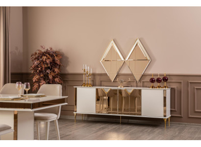 Sideboard with Mirror Wood Furniture Luxury Style Modern 2-piece Suite Sideboard
