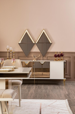 Sideboard with Mirror Wood Furniture Luxury Style Modern 2-piece Suite Sideboard