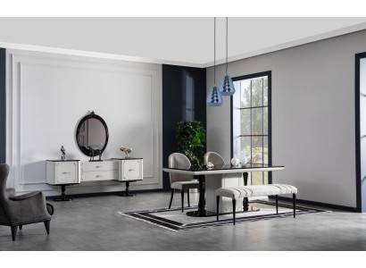 Dining room Table 4x Chairs Sideboard with Mirror Stool 7pcs. Set Group