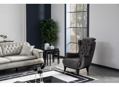 Armchair Design Couch Imitation leather Lounge Upholstery Seater Luxury Gray new