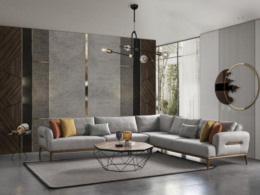 Corner sofa L-shape Couch Living room Upholstery Design new gray Modern