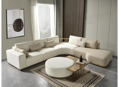 Corner sofa L-shape Coffee table Stool Living landscape Living room Upholstery 3-piece