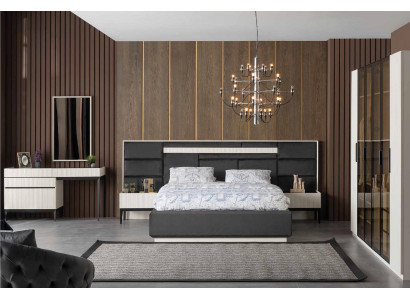 Luxury Bedroom Bed Bedside table Wardrobe Beds Fabric Wood Set 4pcs new