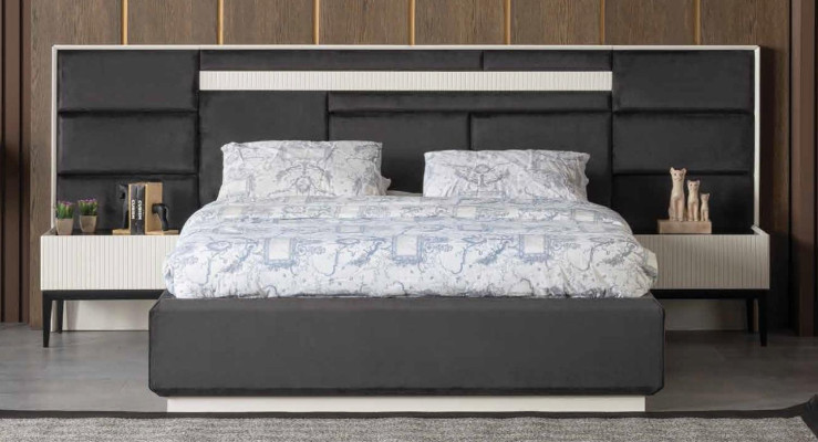 Luxury Bedroom Bed Bedside table Wardrobe Beds Fabric Wood Set 4pcs new