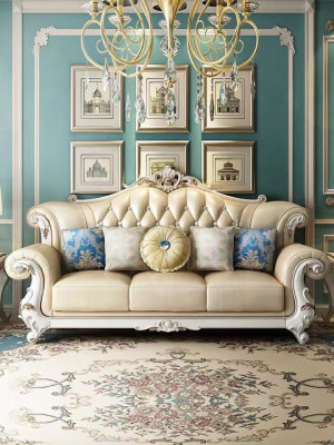 Classic Chesterfield Couch Three Seater Furniture Sofa Leather Couches Blue