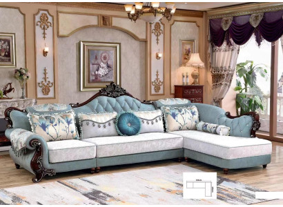Classic Textile Couch Chesterfield Corner sofa Corner cushion Upholstery Sofa
