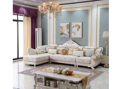Classic s large corner sofa in white with handmade wooden elements