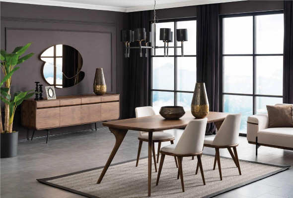 Dining set Dining room Dining table Table Chair Dining corner Chest of drawers Group Wood Set 5pcs