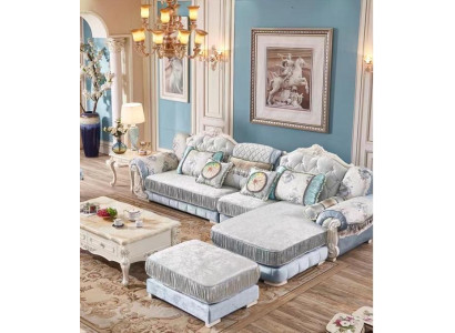 Chesterfield Couch Corner sofa with Stool Baroque Rococo Wood Textile Furniture