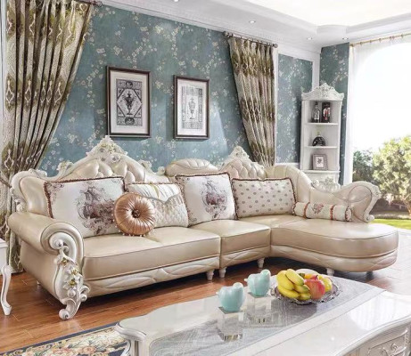 Corner sofa L-shape Living landscape Couch Furniture Leather Wood Sofa Chesterfield