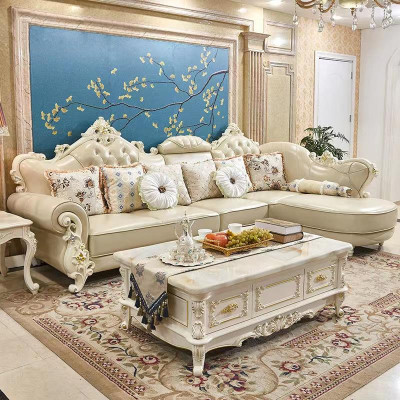Living landscape Corner sofa L-shape Couch Furniture Leather Wood Sofa Chesterfield