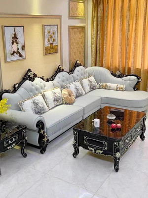 Corner sofa L-shape Living landscape Classic Corner sofa in Upholstery Blue Baroque
