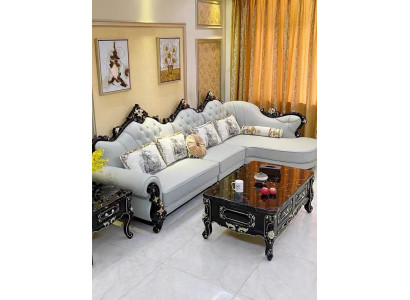 Corner sofa L-shape Living landscape Classic Corner sofa in Upholstery Blue Baroque Corner sofa L-shape Living landscape Classic Corner sofa in Upholstery Blue Baroque