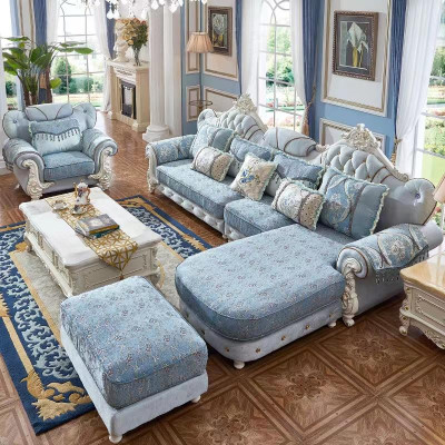 Living room Corner sofa L-shape Sofa Couch Armchair Stool Living landscape Blue