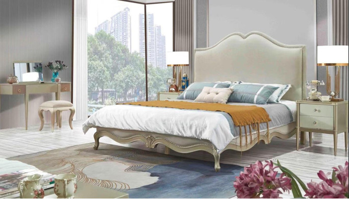 Classic s Bedroom Set Bed + 2x Bedside table Baroque Rococo Beds
