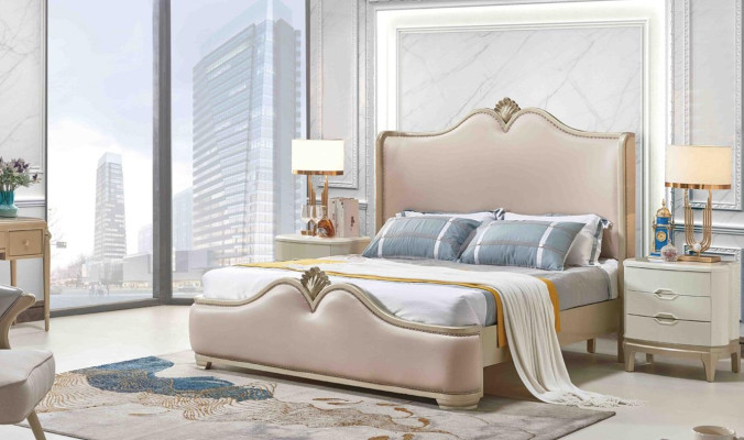 Baroque bedroom set with bed and nightstands without sharp corners