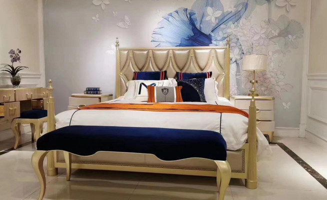 Design Bedroom Bed Luxury Double Beds Wood Modern Upholstery Furniture 180x200cm