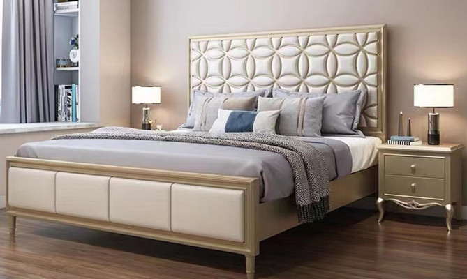 Bed Beds Double bed Bedroom Imitation leather Upholstery Beige double beds new