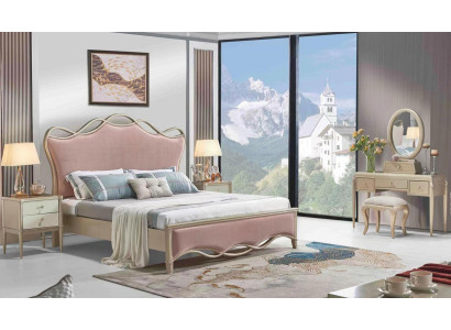 Chic double bed in a breathtaking pink color with two bedside tables