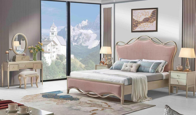 Design Bedroom Bed Luxury Beds Leather Pink Double Upholstery Furniture Textile new