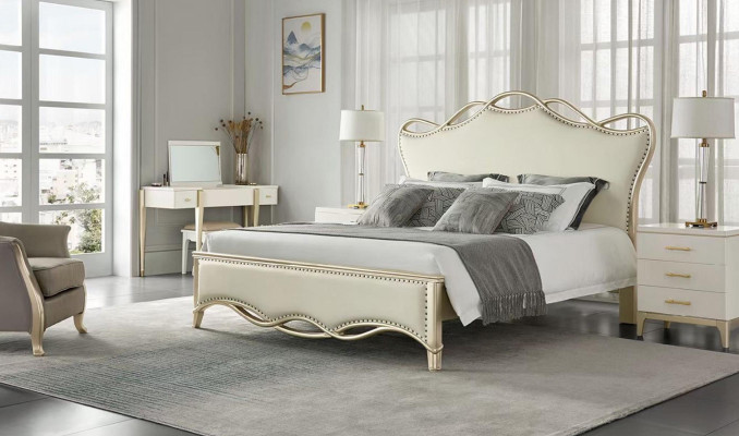 Design Bed Bedroom Beds Textile Luxury Upholstery Seat Fabric Beige Furniture new