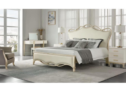 Design Bed Bedroom Beds Textile Luxury Upholstery Seat Fabric Beige Furniture new