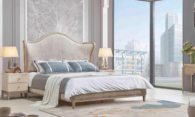 Design Luxury Double Silver Beds Furniture Bedroom Bed Upholstery Fabric Textile