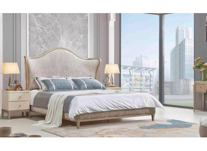 Design Luxury Double Silver Beds Furniture Bedroom Bed Upholstery Fabric Textile