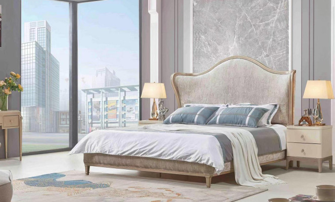 Luxury Modern Bed 2x Bedside tables Beds Wood Bed frame Bedroom Silver new