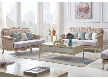 Beige Chesterfield Sofa set 3+2 Seater Designer Living room Sofas 2pcs. set