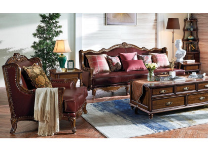 Classic Leather Chesterfield Baroque Rococo Sofa Set 3+1