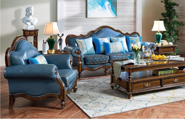 Blue e Baroque Rococo Chesterfield Sofa set Sofa 3+1 Seat Suite