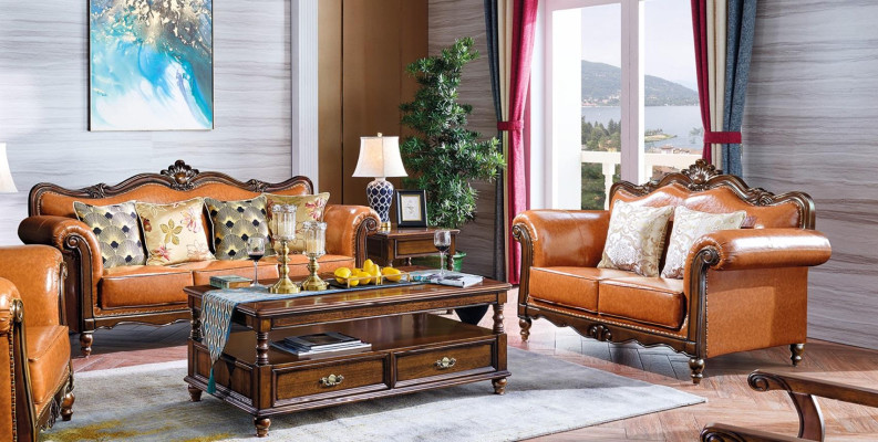 Living room Suite Sofa set 3+2 Seat Couch Upholstery Sofa Luxury Furniture Orange