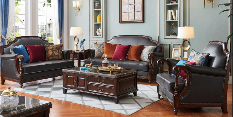 Luxury Furniture Sofa set Couch Sofa 3 2 1 Seater Living room Wood 3pcs.
