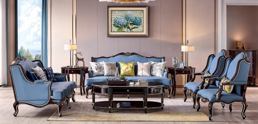 Luxury Classic Chesterfield Upholstery Sofa set 3+2+1+1 Seater Blue Black