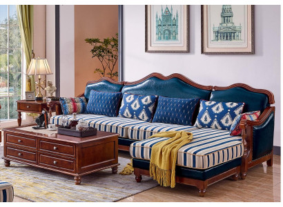 Blue e Leather Couch Corner sofa Upholstery Furniture Classic Chesterfield Furniture