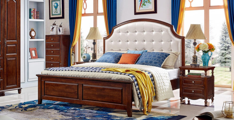 Luxury Set 3-piece Bed 2 Bedside tables Bedroom Beds Wood Bed frame