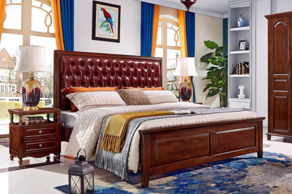 Double bed Bedroom Wood Upholstery Bed Frame Furniture Design Baroque