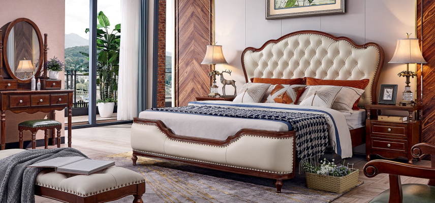 Double bed Bed Frame Bed Wood Double Bedroom White Classic new