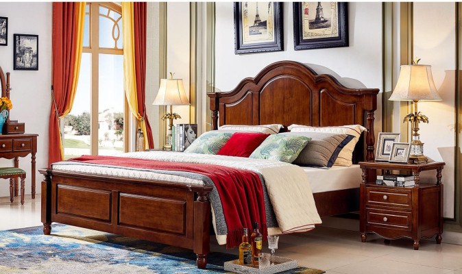 Classic s Double bed Bedroom Bed Furniture Wood Beds Solid Brown
