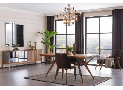 Suite Dining room Dining table Chair Table Chest of drawers Armchair Tables Wood Set 5pcs XXL