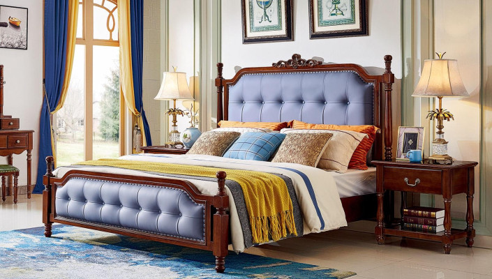 Bedroom Bed Bedside table Beds Suite Wood bed frame set 3 pieces.