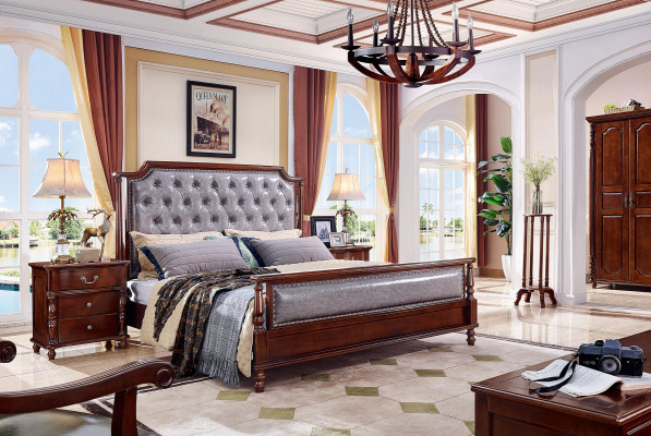 Luxury Bedroom Bed Double bed Wood Upholstery Beds bed frame new