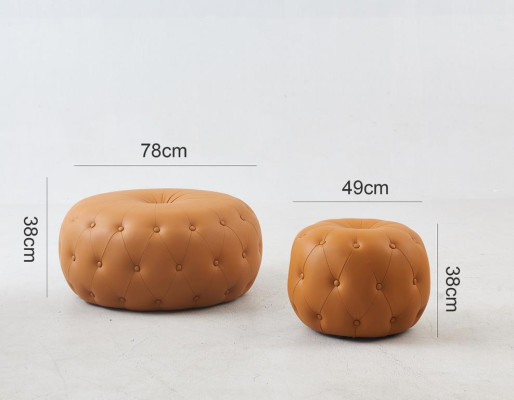 Footstool Round Stool Chesterfield Round Orange Leather Textile 78x35