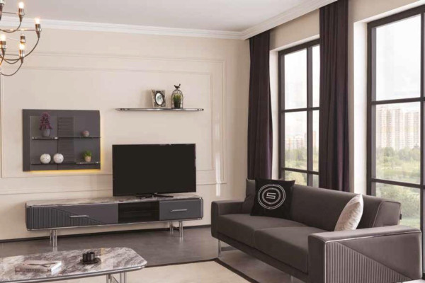 Luxury living room sofa 3 seater coffee table TV cabinet shelves lowboard design 4 pieces.