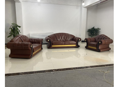 Brown Sofa set Chesterfield Leather Sofa Couch Group 3+2+1 Set