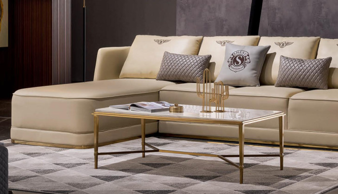 Classic Leather L-shape Couch Living landscape Corner sofa Modern Suite