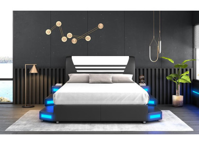 Luxury Led Illuminated Bedroom Bed Leather Bed 180x200 Furniture Beds