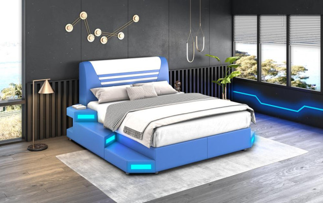 Luxury Led Illuminated Bedroom Bed Leather Bed 180x200 Furniture Beds