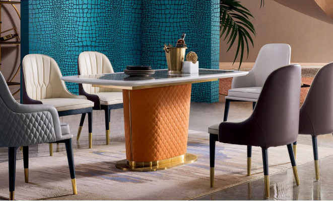 Dining table Suite designer Dining room Furniture Table Leather Chair 6x Chairs